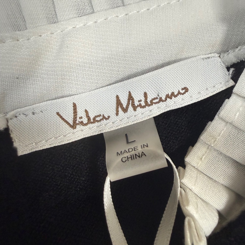 Vila Milana L Black Wool Blend Sweater Pleated Ruff Collar Cuffs‎ NWOT Wednesday - Picture 5 of 11